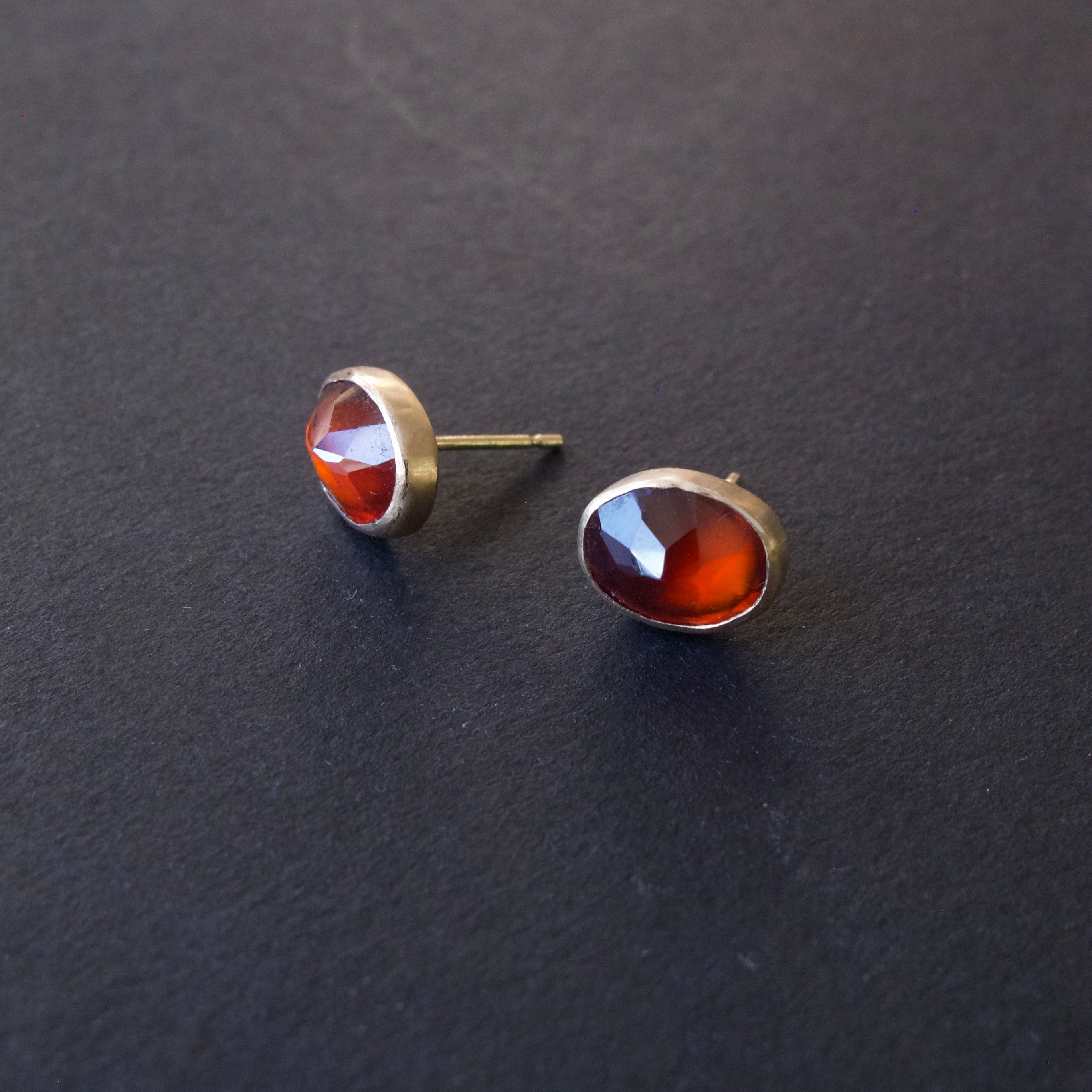 Oval Hessonite Garnet Stud Earrings