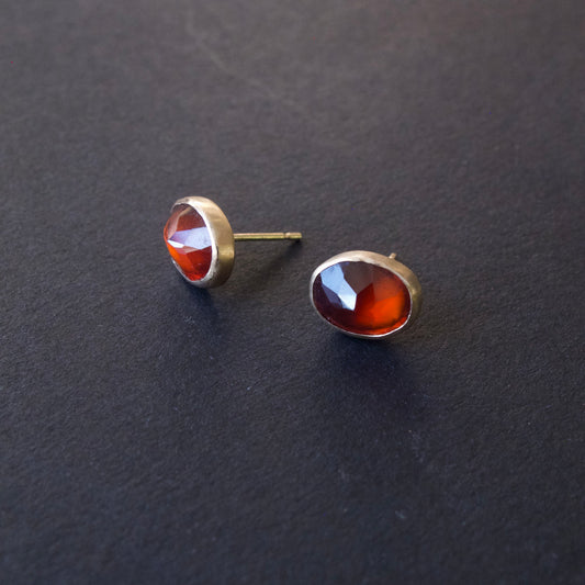Oval Hessonite Garnet Stud Earrings