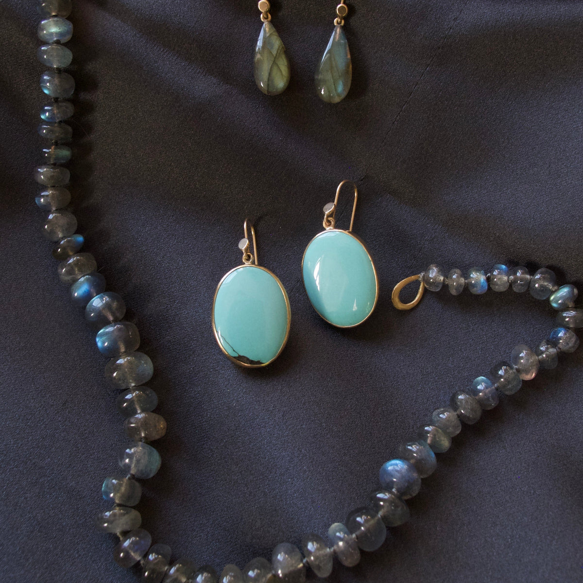 Clear Turquoise Oval Cabochon Earrings