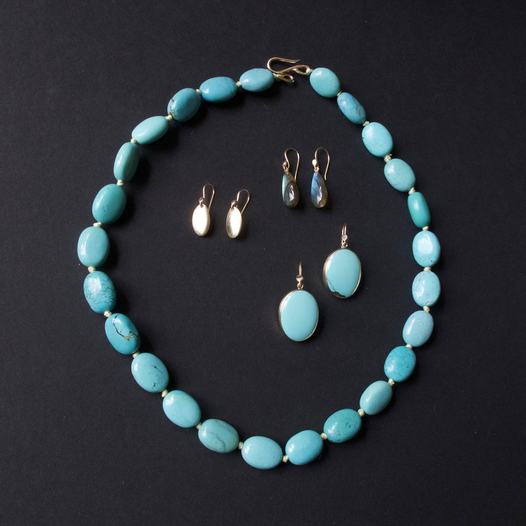 Clear Turquoise Oval Cabochon Earrings