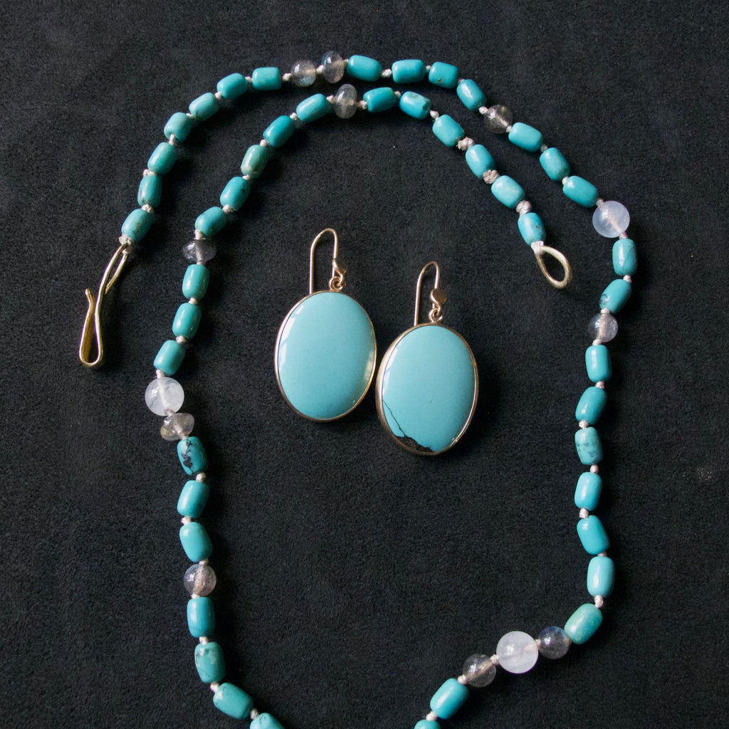 Clear Turquoise Oval Cabochon Earrings