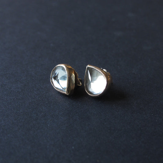 Aquamarine Pear Shape Stud Earrings in Solid 14K Gold