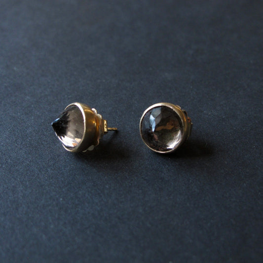 Faceted Smoky Quartz Stud Earrings in 14k