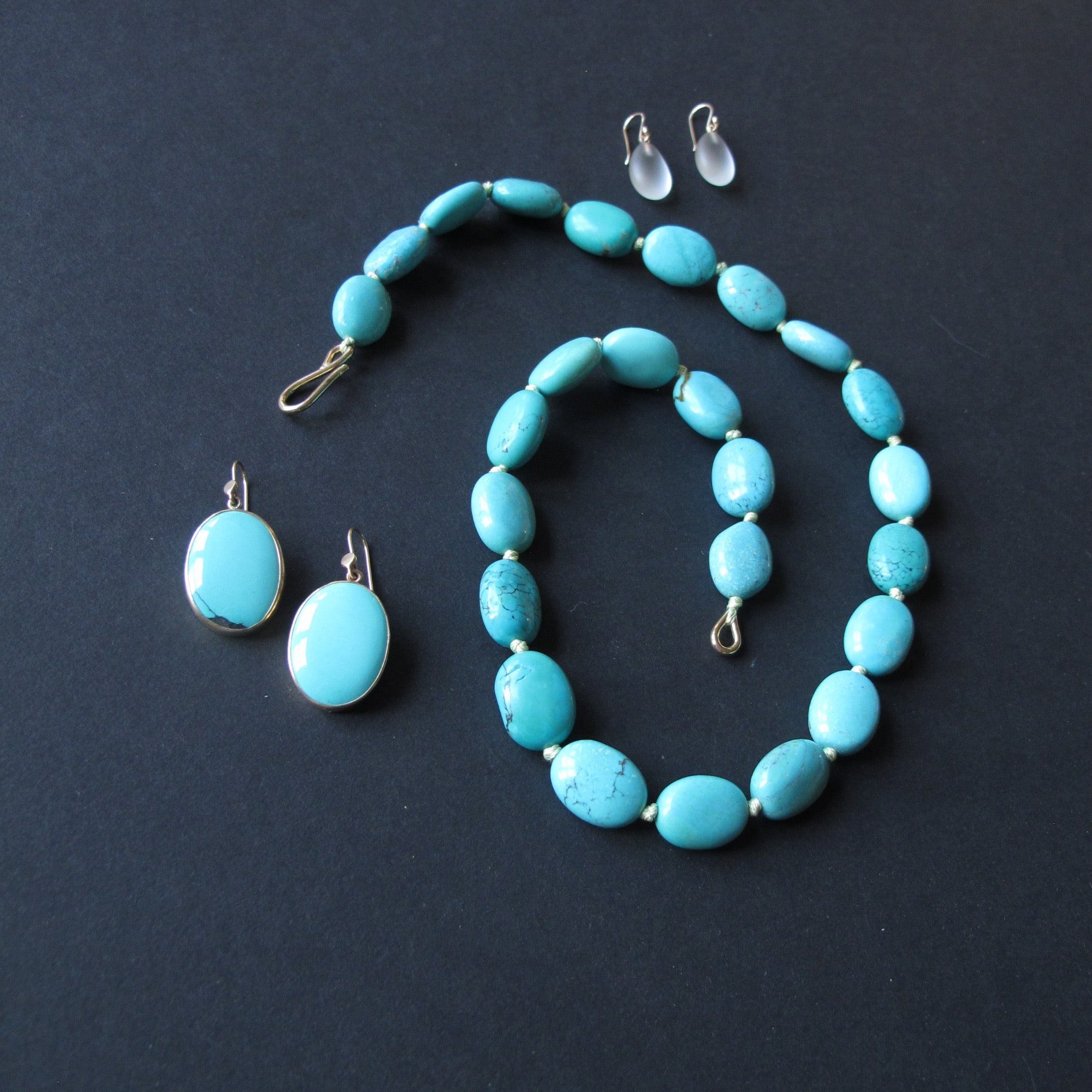 Clear Turquoise Oval Cabochon Earrings