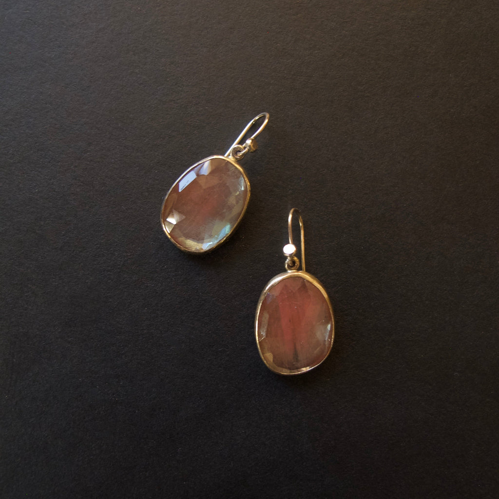 Faceted Sunstone Slab Earrings