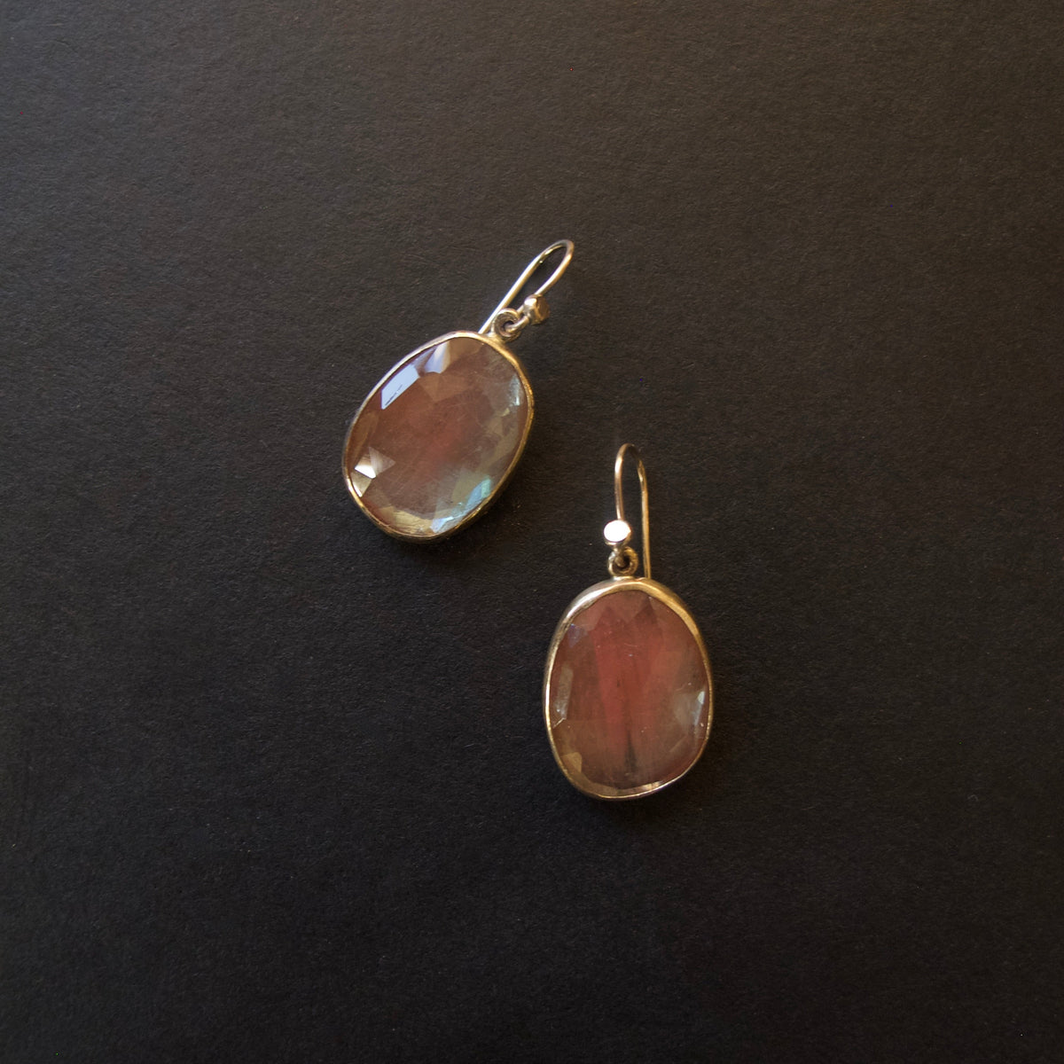 Faceted Sunstone Slab Earrings