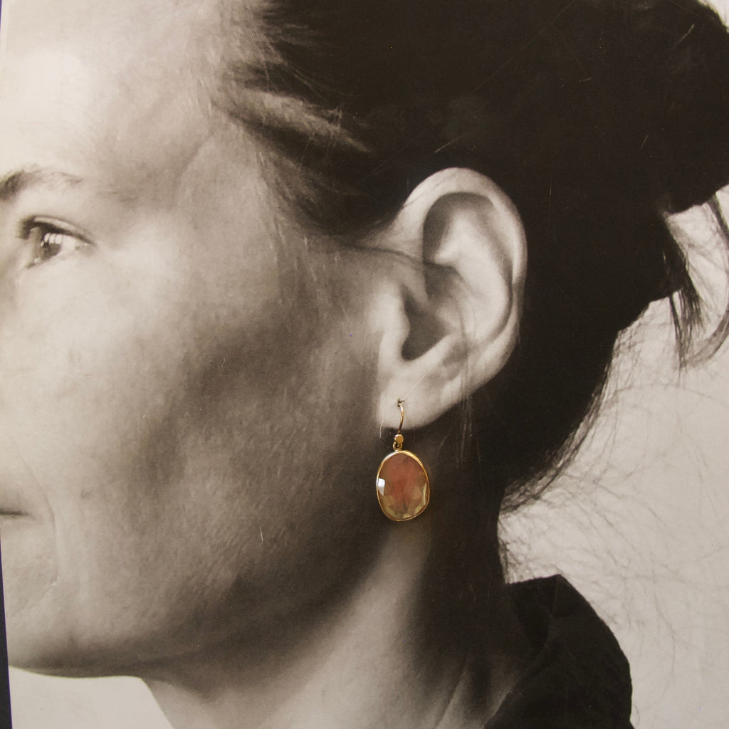 Faceted Sunstone Slab Earrings