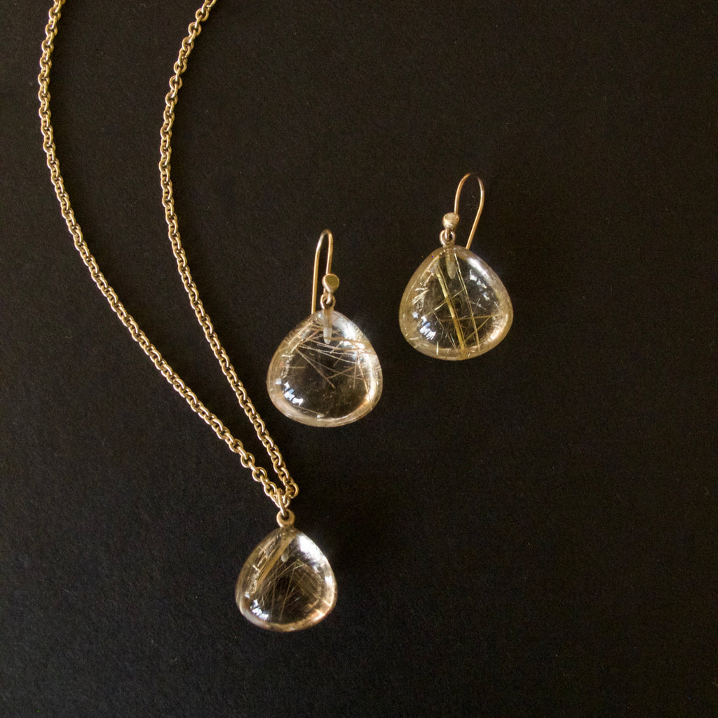 Rutilated Quartz Tear Drop Earrings