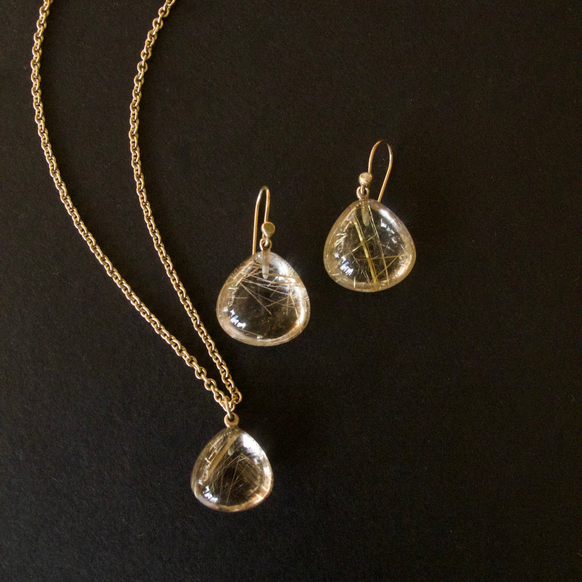 Rutilated Quartz Tear Drop Earrings