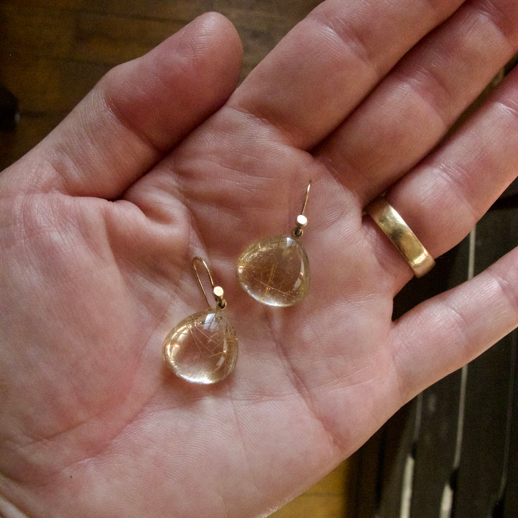 Rutilated Quartz Tear Drop Earrings