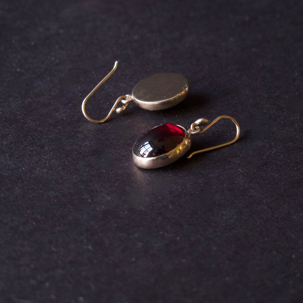 Oval Garnet Cabochon Dangling Earrings
