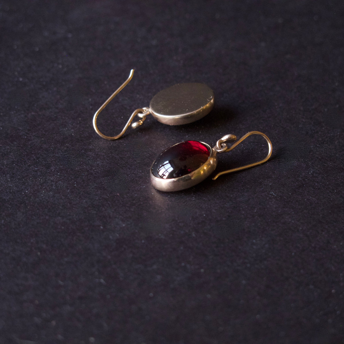 Oval Garnet Cabochon Dangling Earrings