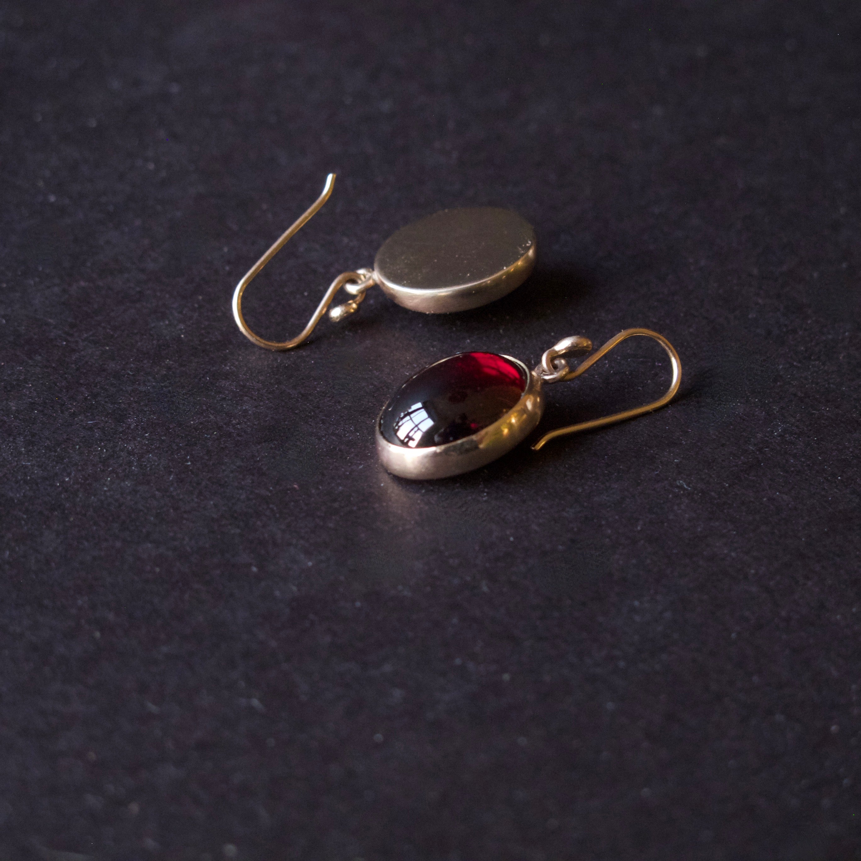 Oval Garnet Cabochon Dangling Earrings