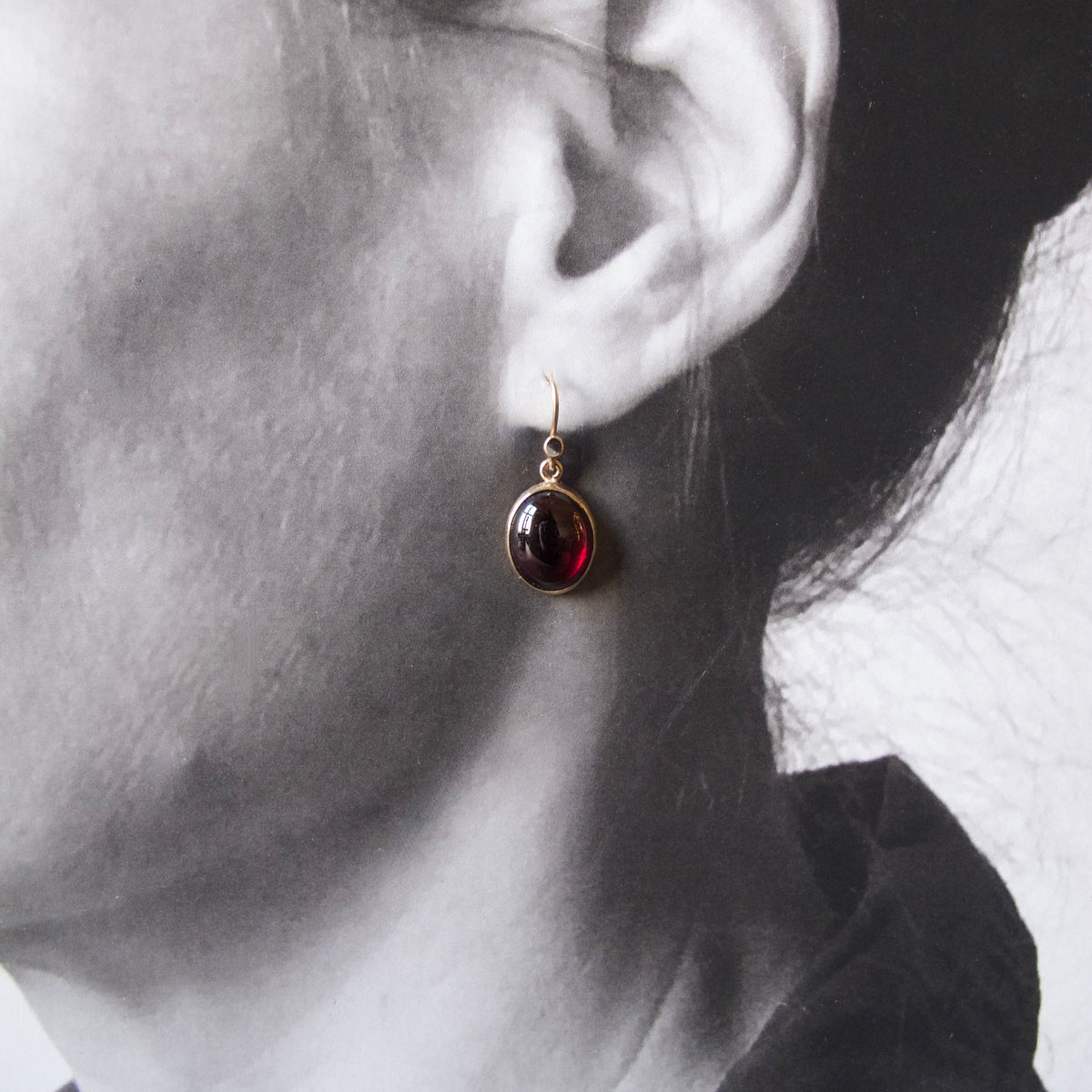 Oval Garnet Cabochon Dangling Earrings