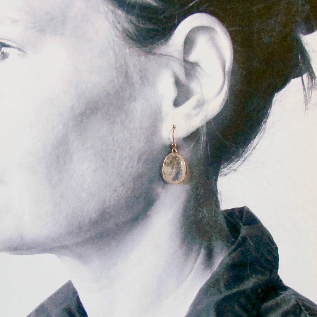 Faceted Rutilated Quartz Bezel Set Earrings