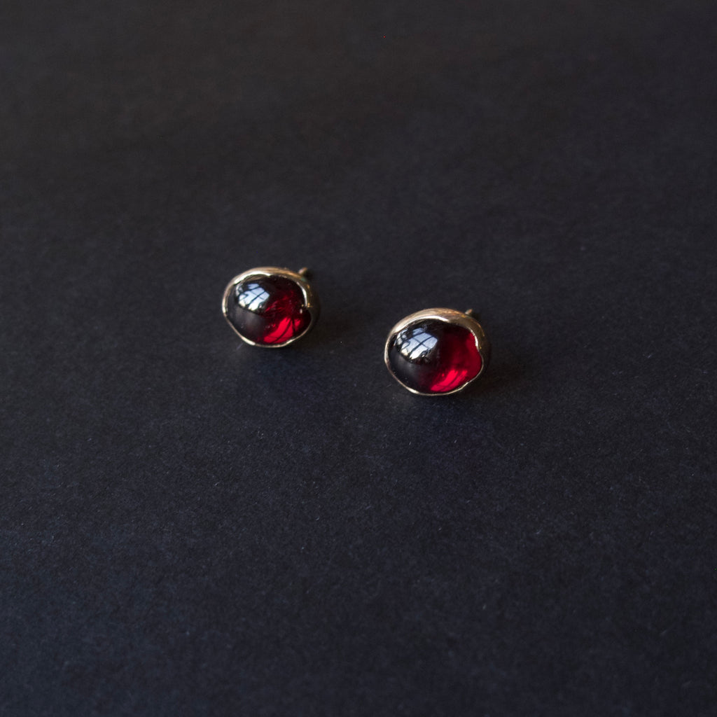 Garnet Oval Cabochon Stud Earrings