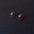 Garnet Oval Cabochon Stud Earrings