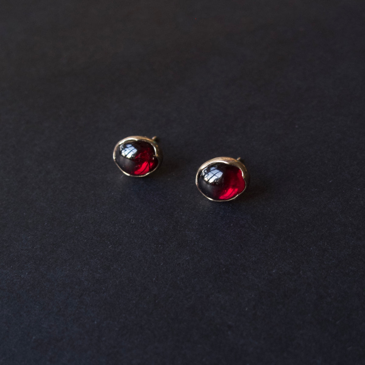 Garnet Oval Cabochon Stud Earrings