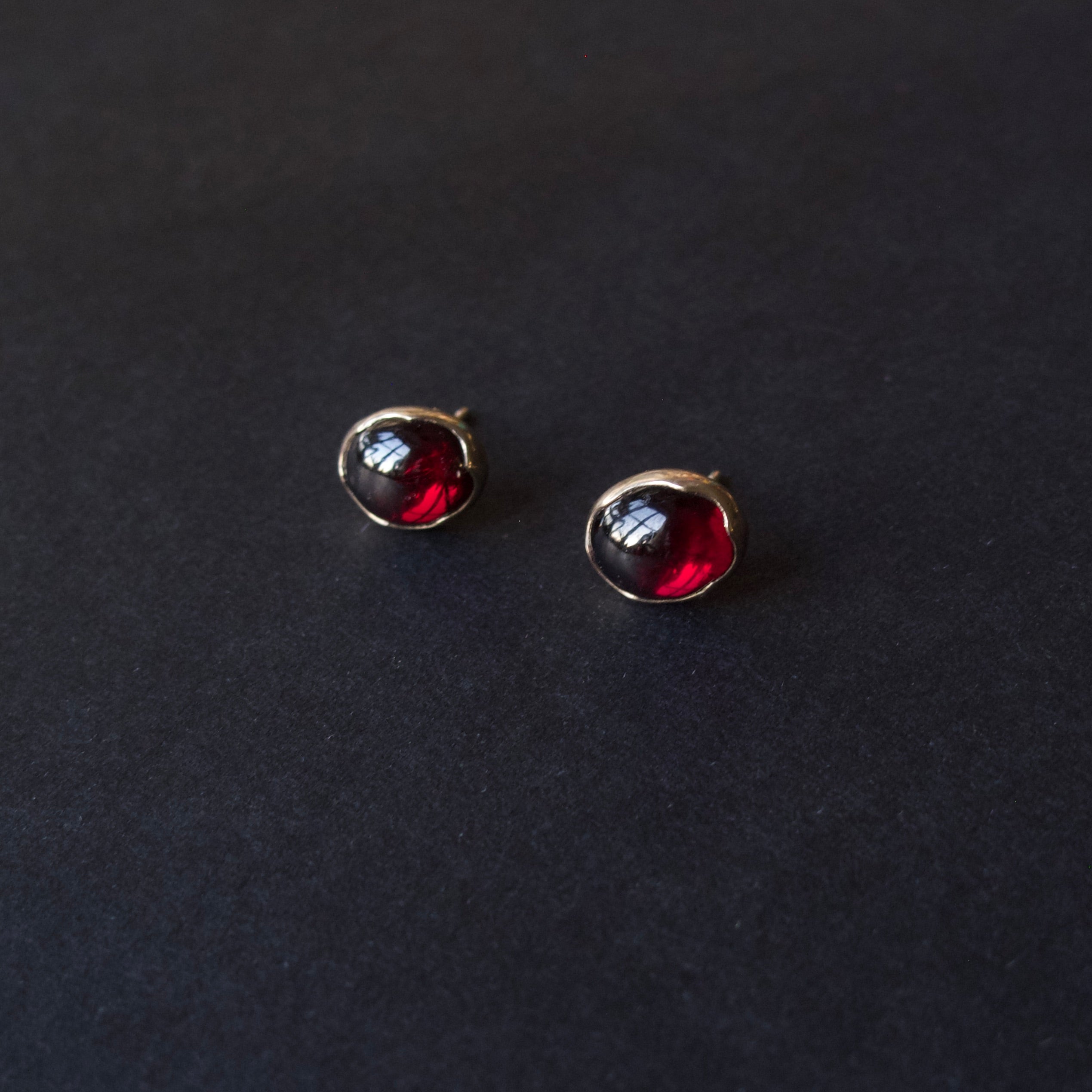 Garnet Oval Cabochon Stud Earrings