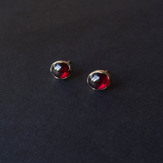 Garnet Oval Cabochon Stud Earrings