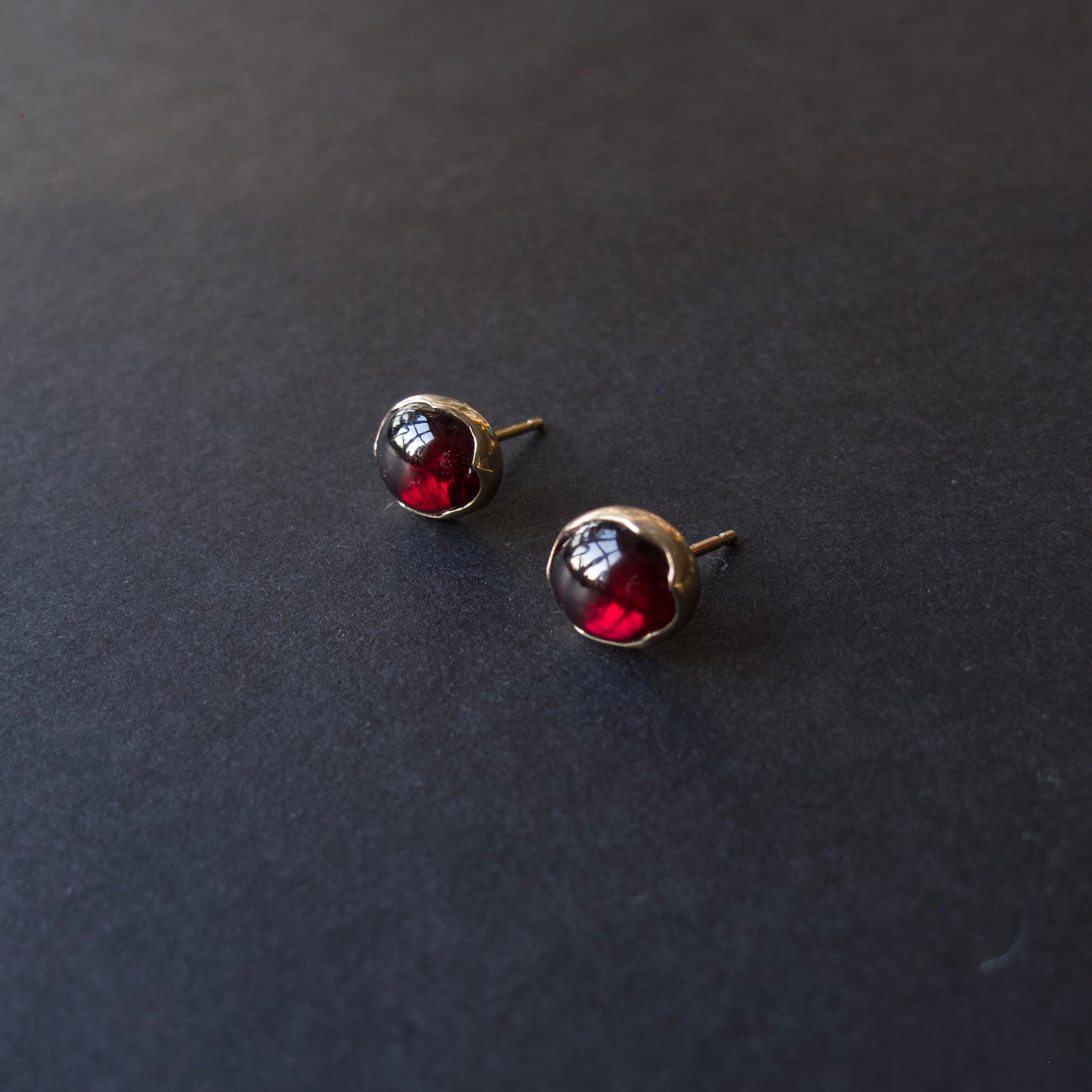 Garnet Oval Cabochon Stud Earrings