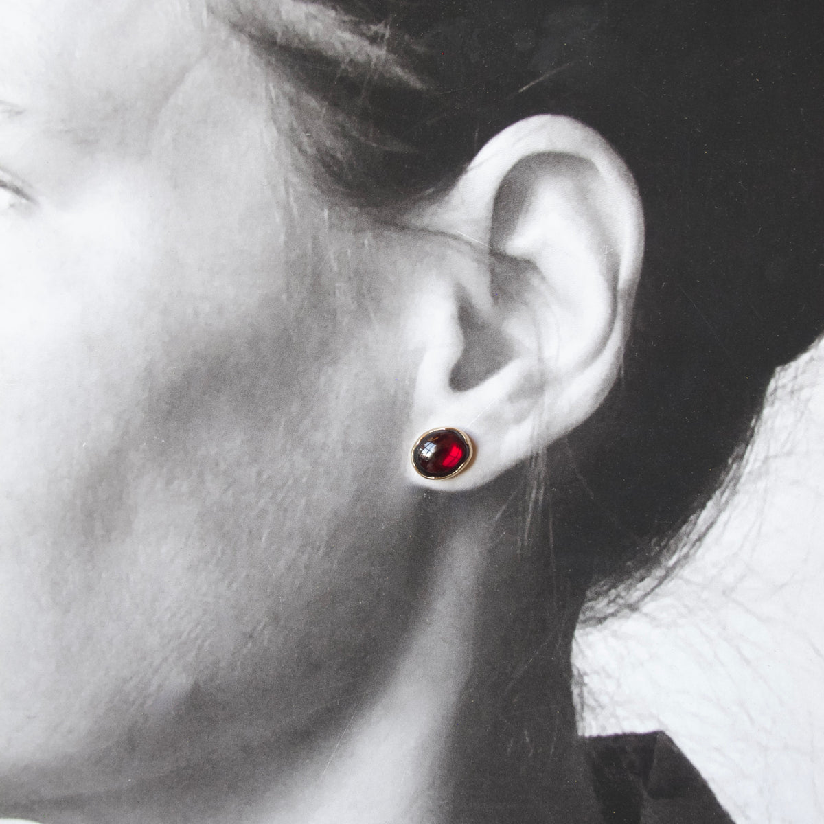 Garnet Oval Cabochon Stud Earrings