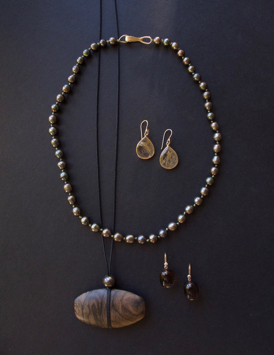 Rutilated Quartz and Gold Pear Cut Earrings