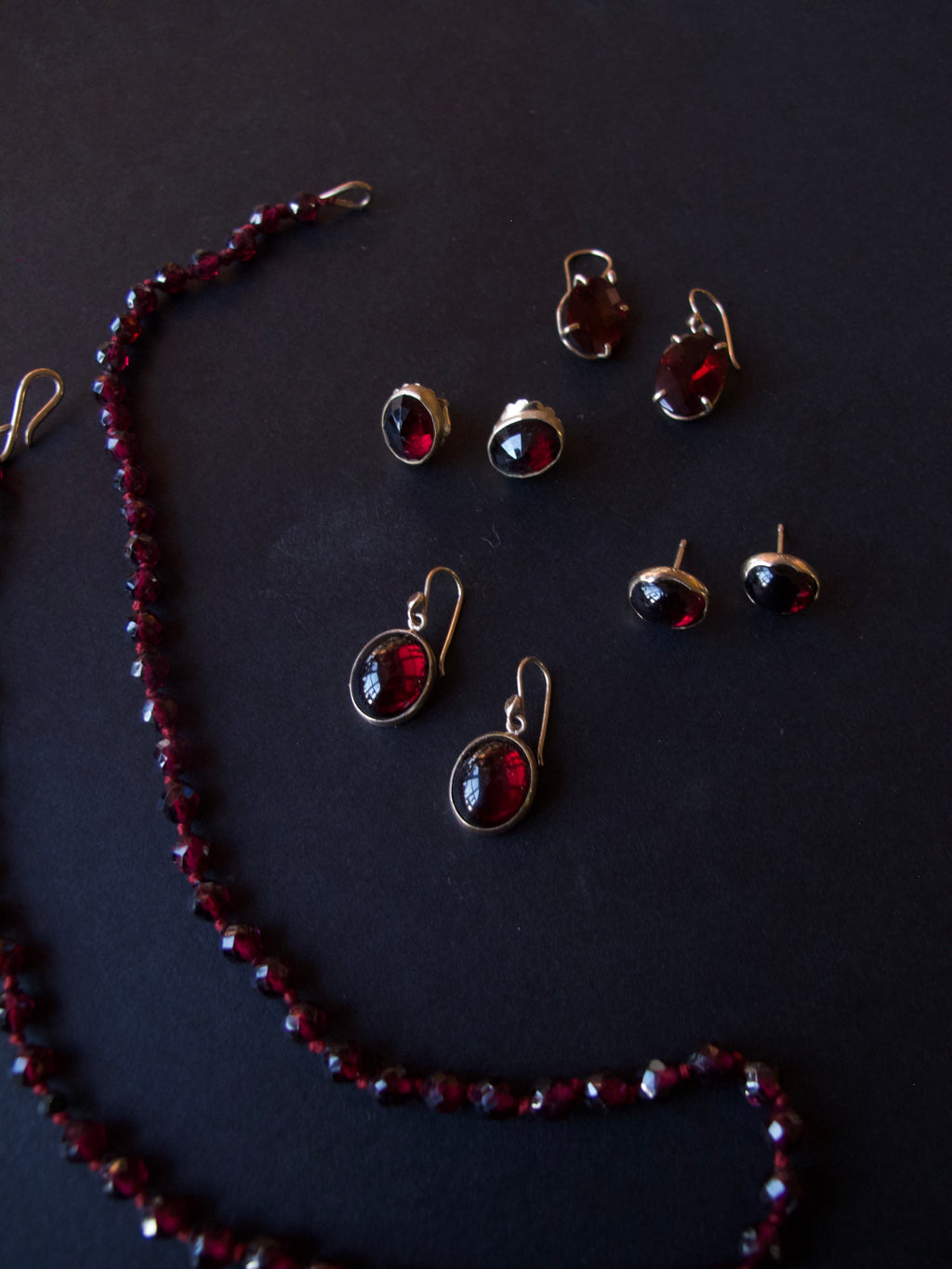Oval Garnet Cabochon Dangling Earrings