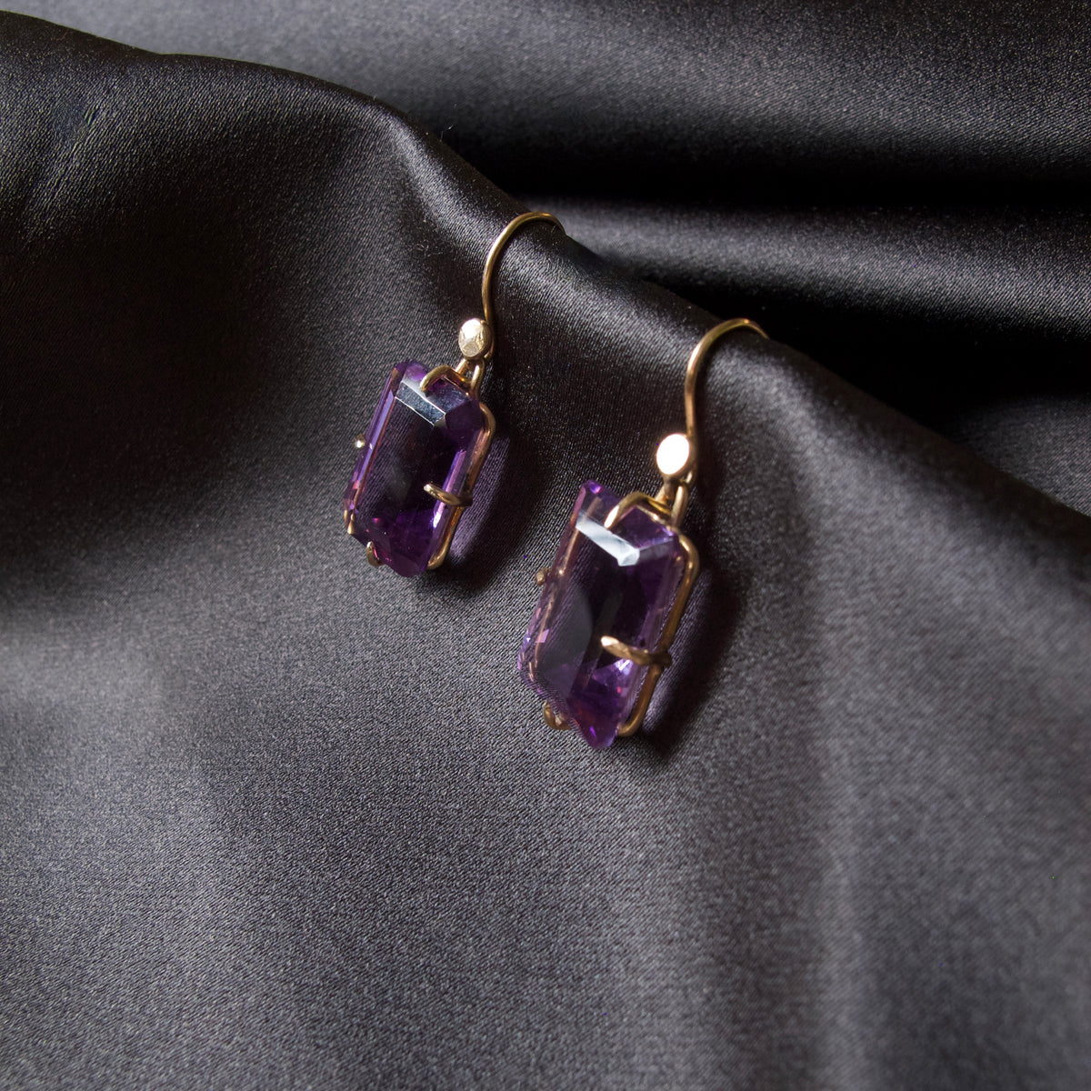 Rectangular Amethyst Prong Set Earrings
