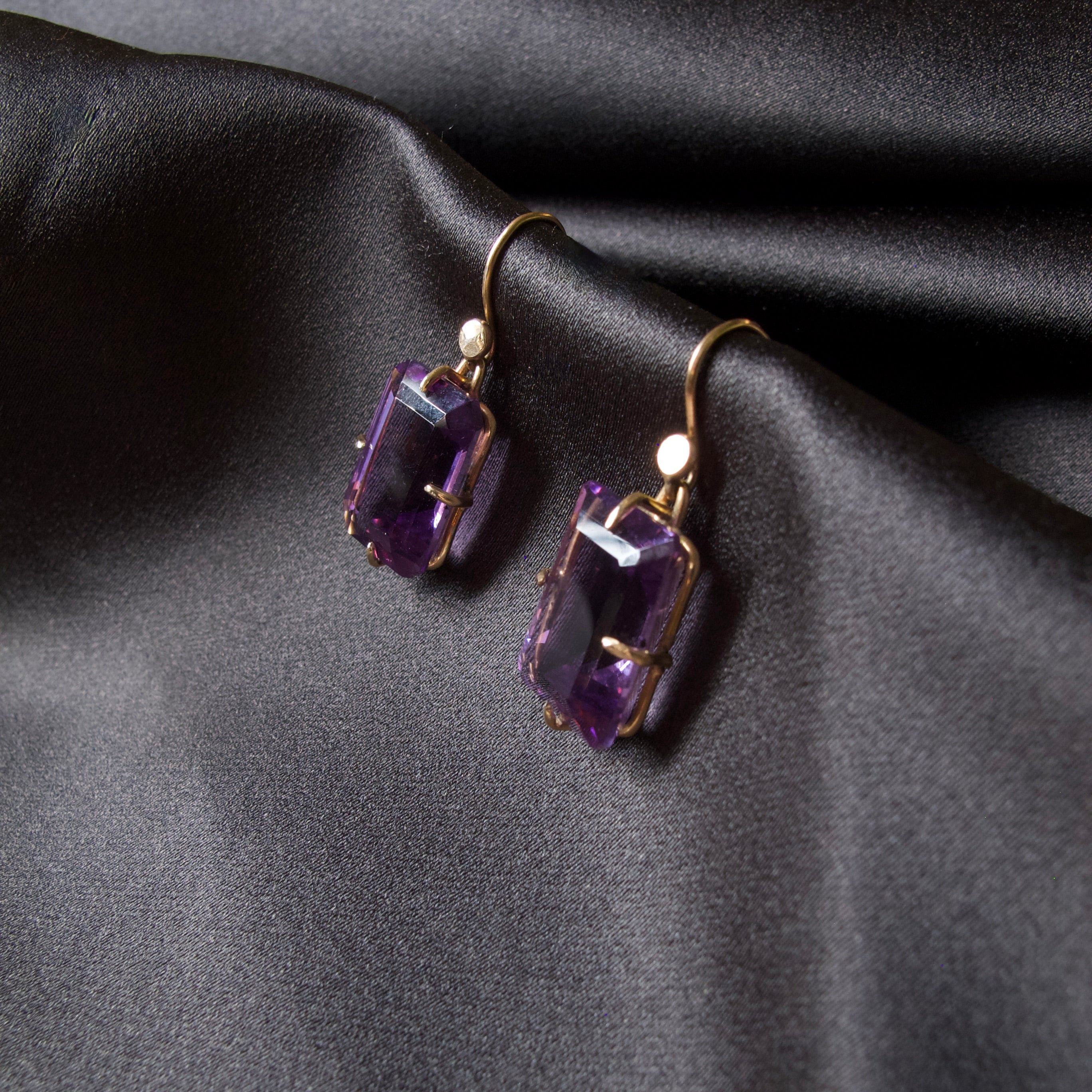 Rectangular Amethyst Prong Set Earrings