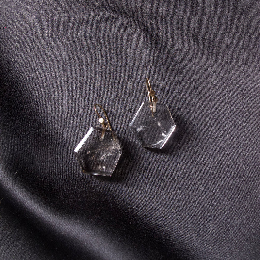 Large Rock Crystal Slab Earrings