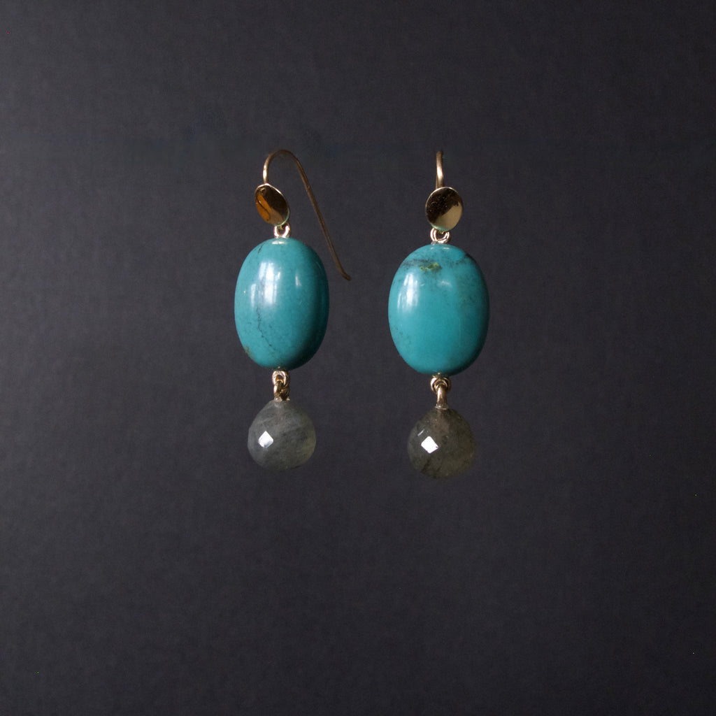 Turquoise Earrings with Laborite Briolettes