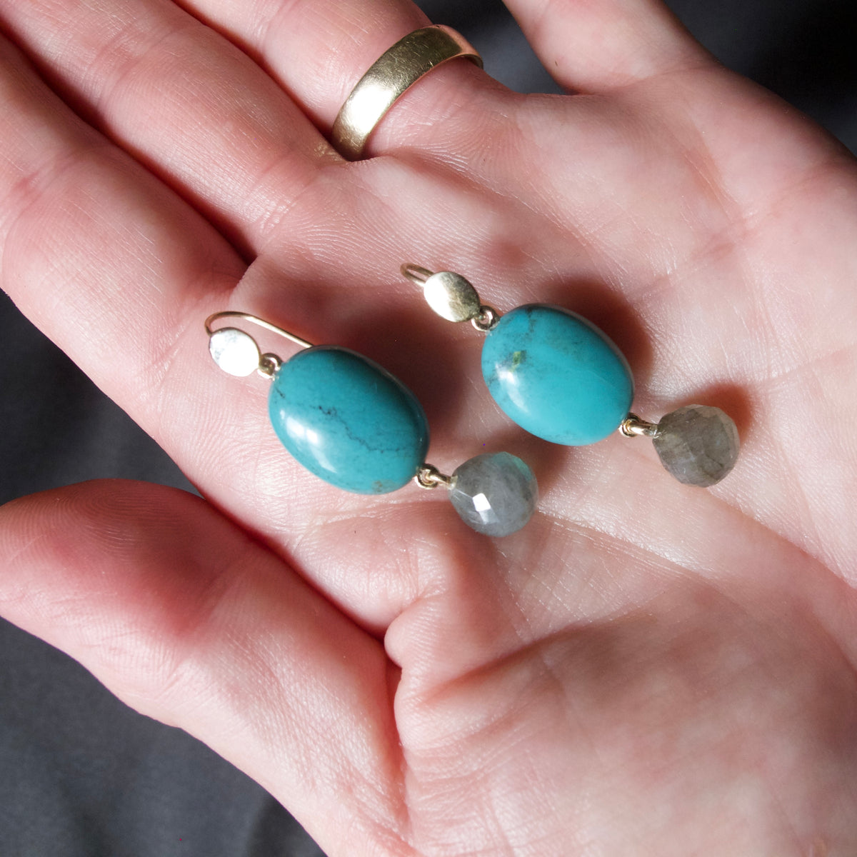 Turquoise Earrings with Laborite Briolettes
