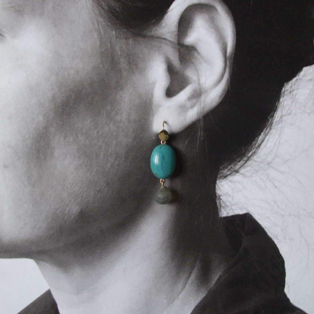 Turquoise Earrings with Laborite Briolettes