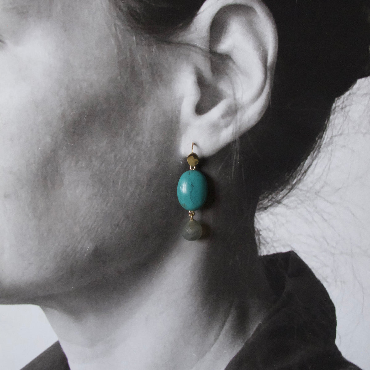 Turquoise Earrings with Laborite Briolettes