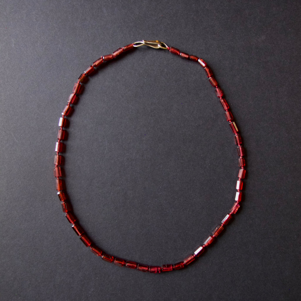 Garnet Barrel Bead Necklace