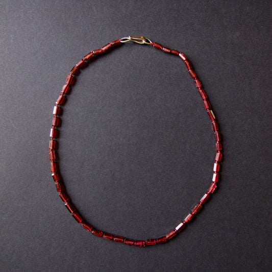 Garnet Barrel Bead Necklace
