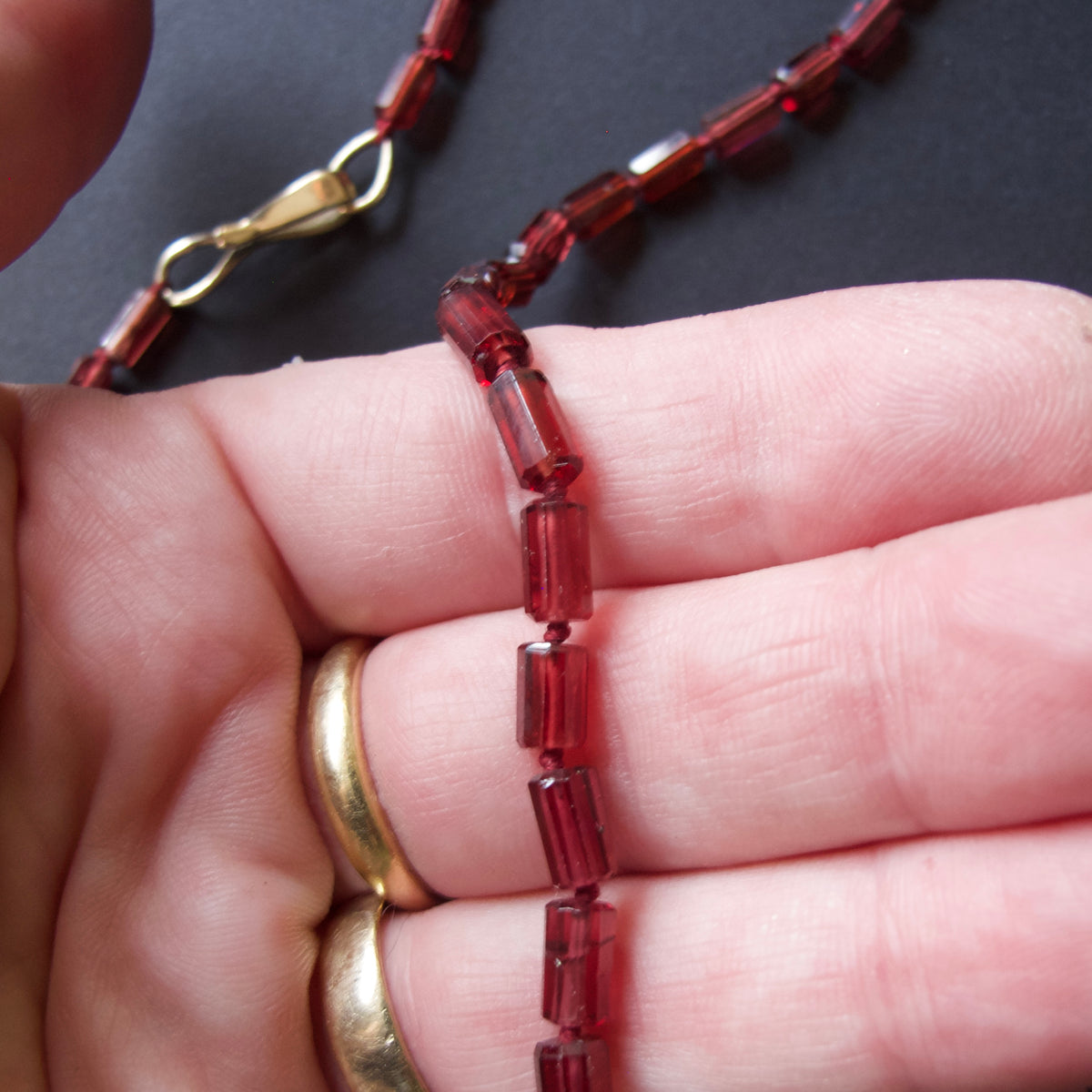 Garnet Barrel Bead Necklace