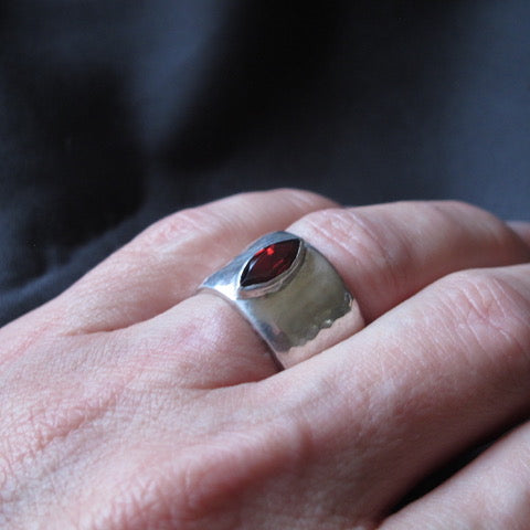 Marquis Garnet and Sterling Silver Ring