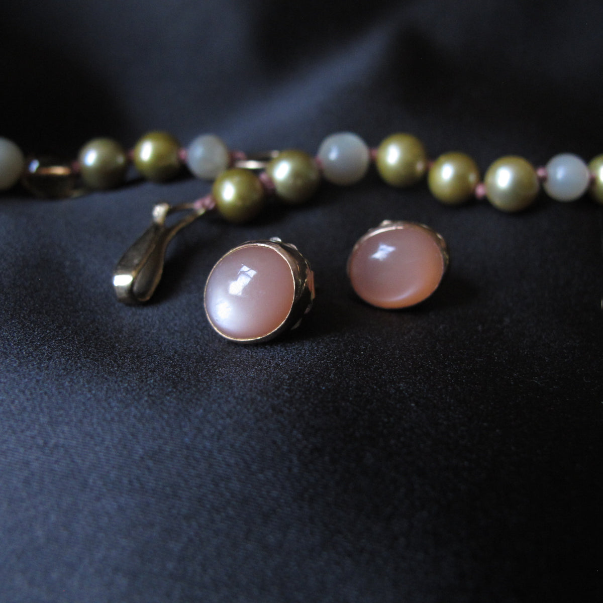 Pink Moonstone Oval Cabochon Stud Earrings
