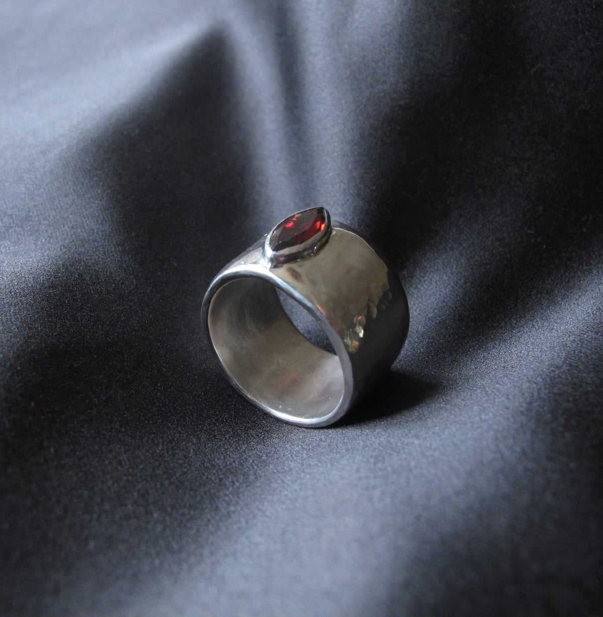 Marquis Garnet and Sterling Silver Ring