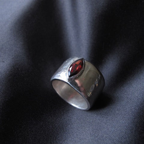 Marquis Garnet and Sterling Silver Ring