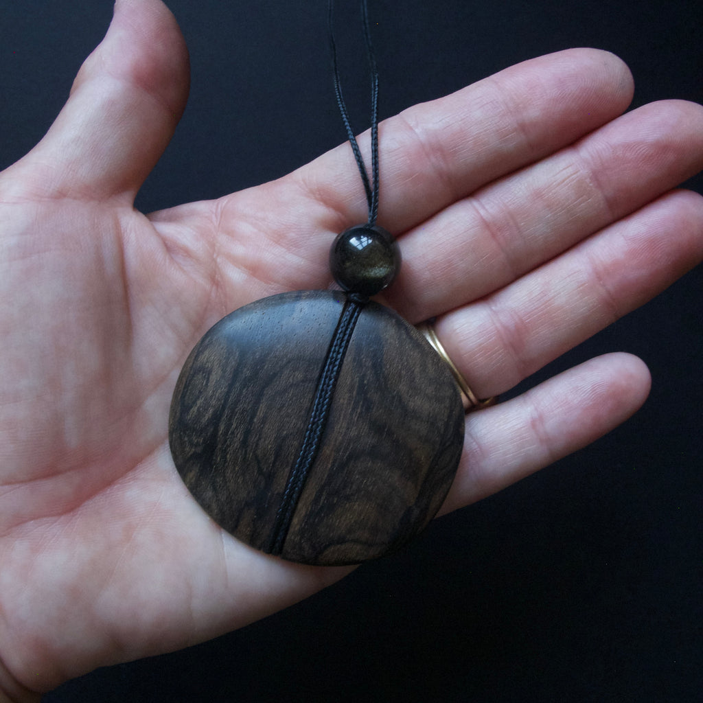 Ziricote and Obsidian Pendant