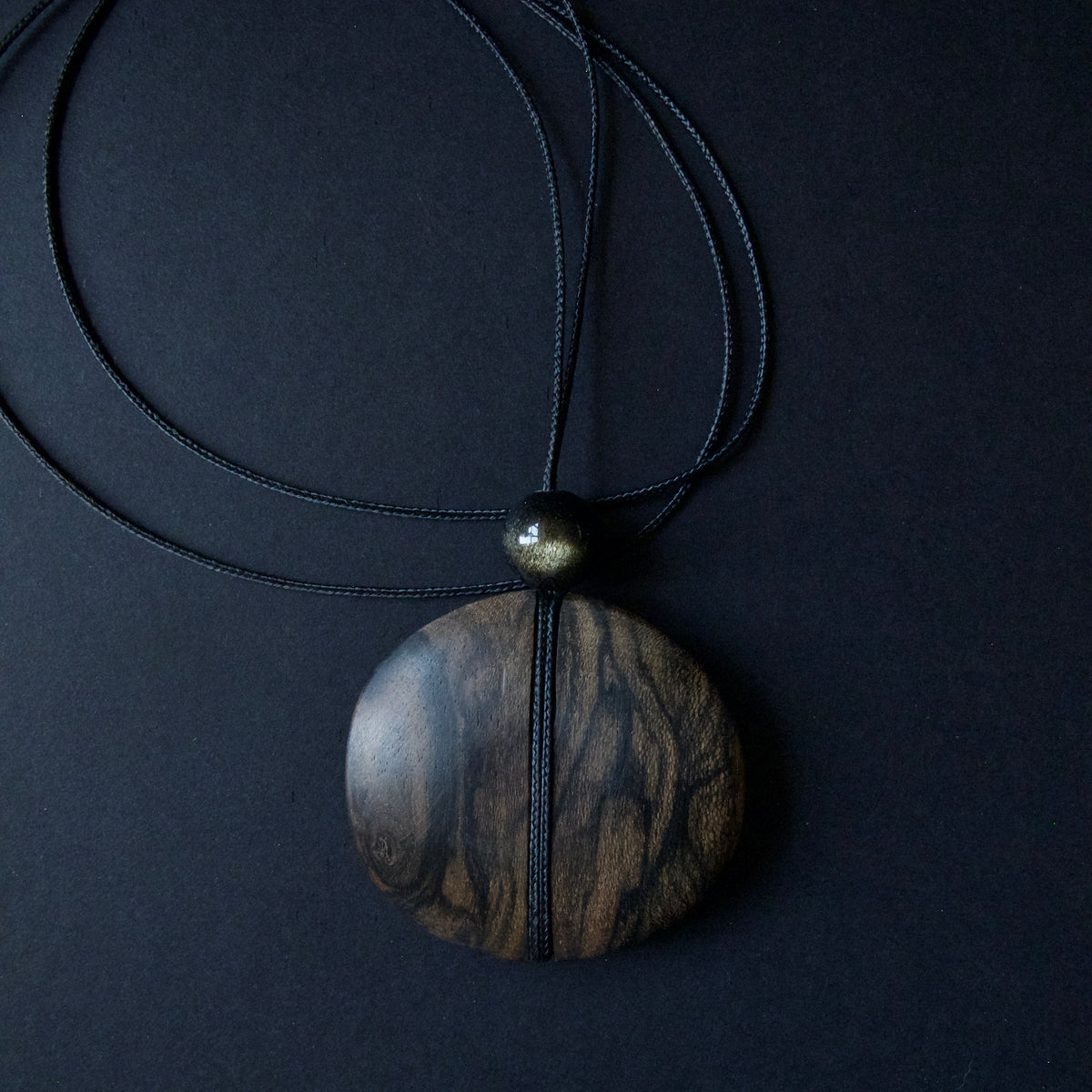 Ziricote and Obsidian Pendant