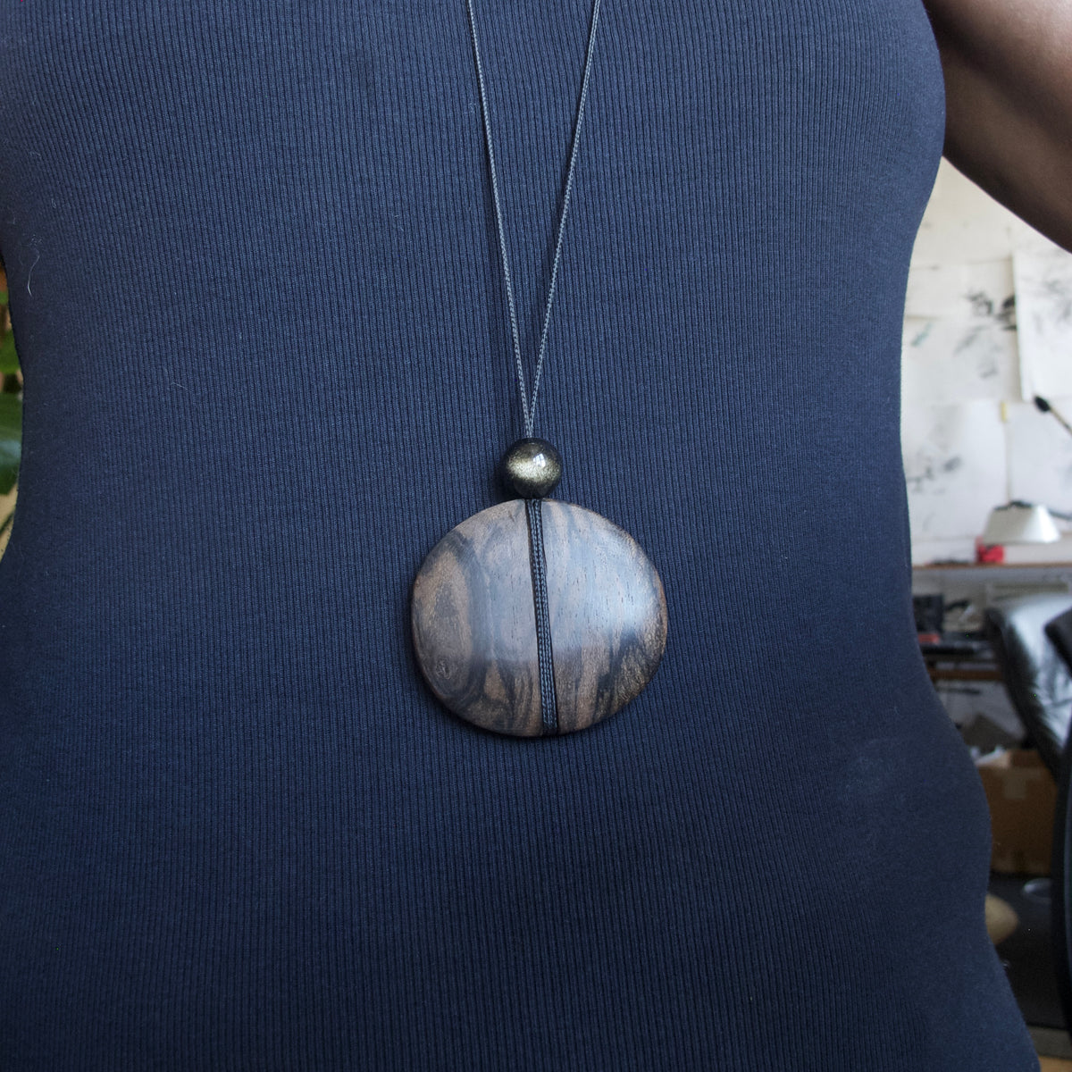 Ziricote and Obsidian Pendant
