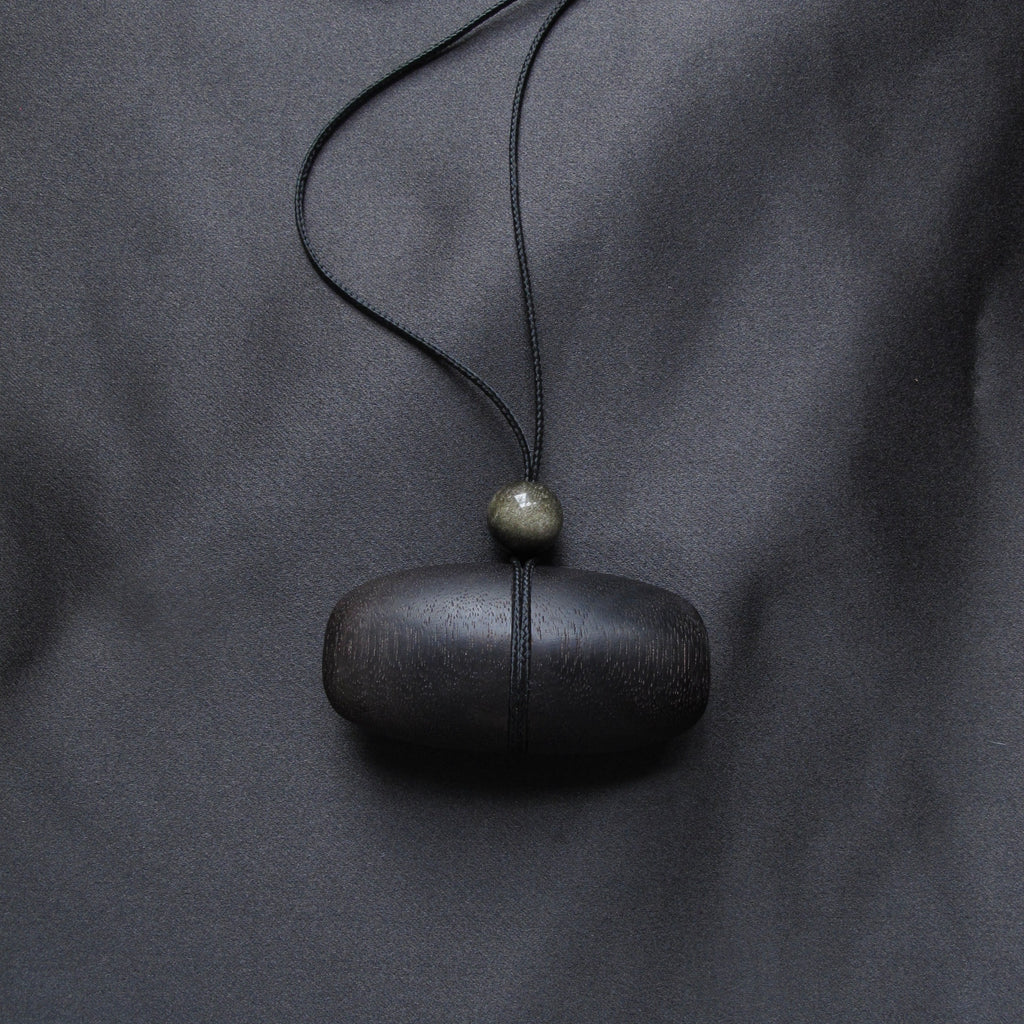 Hand Carved Blackened Walnut Pendant with Obsidian
