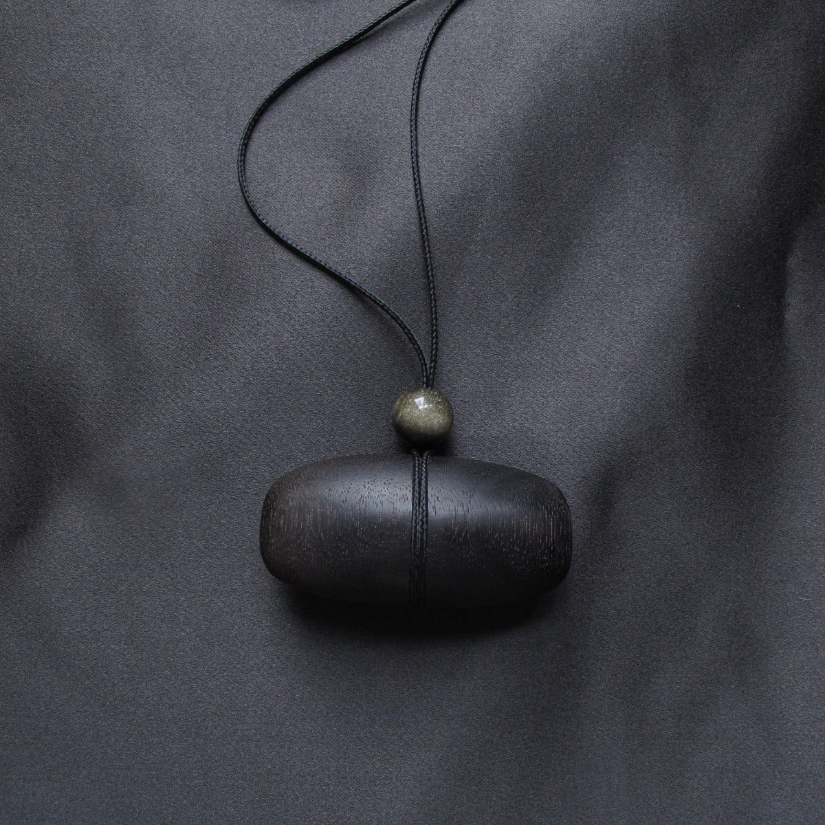 Hand Carved Blackened Walnut Pendant with Obsidian