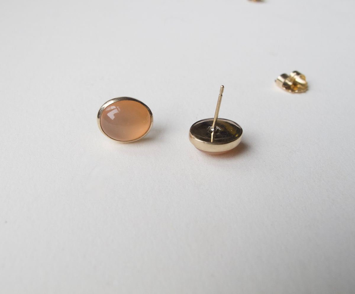 Pink Moonstone Oval Cabochon Stud Earrings