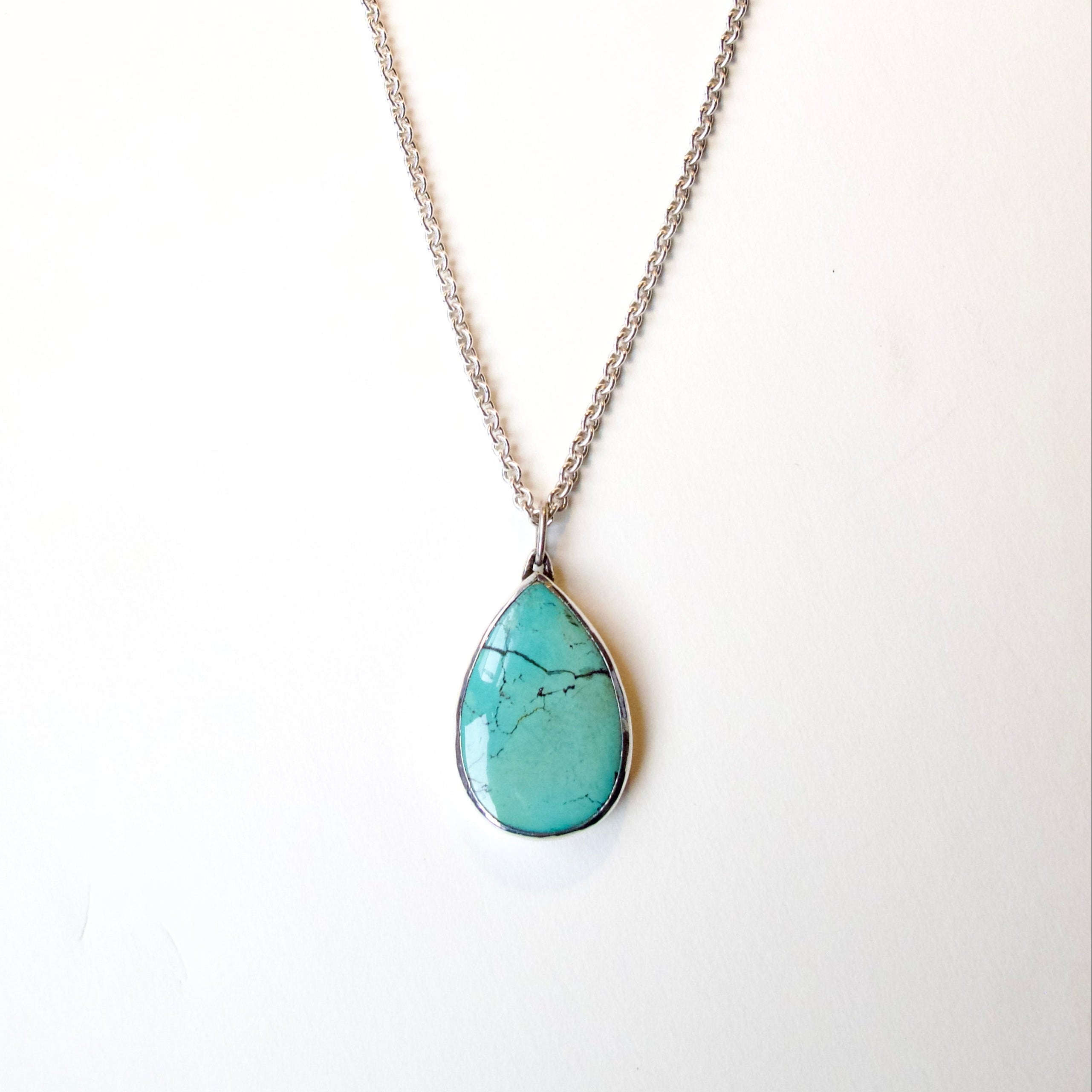 Turquoise Pear Shape Pendant on Silver Chain