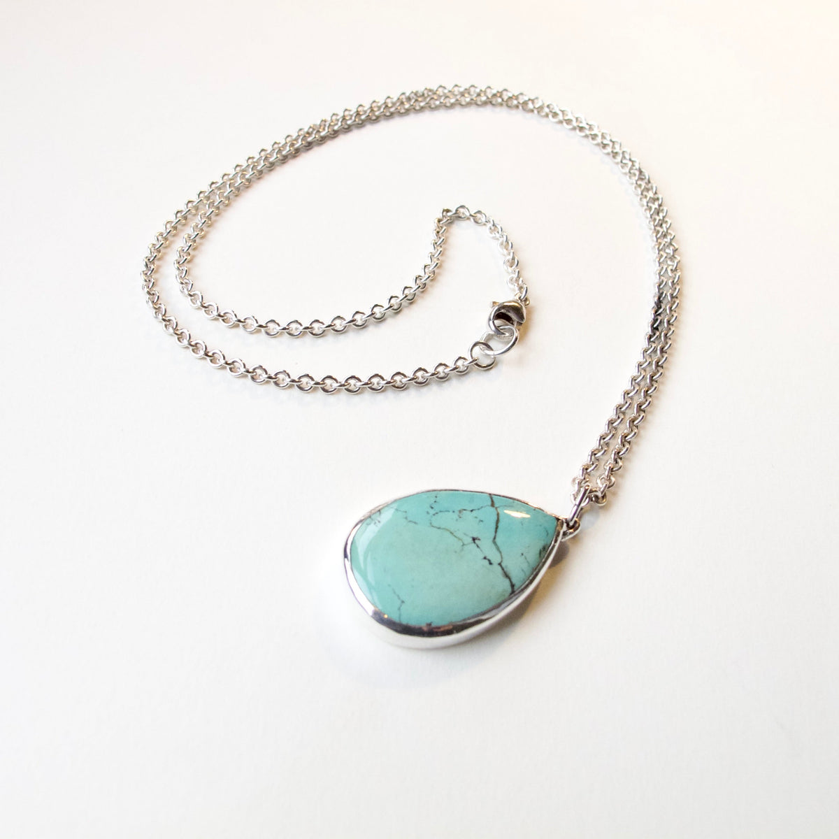 Turquoise Pear Shape Pendant on Silver Chain